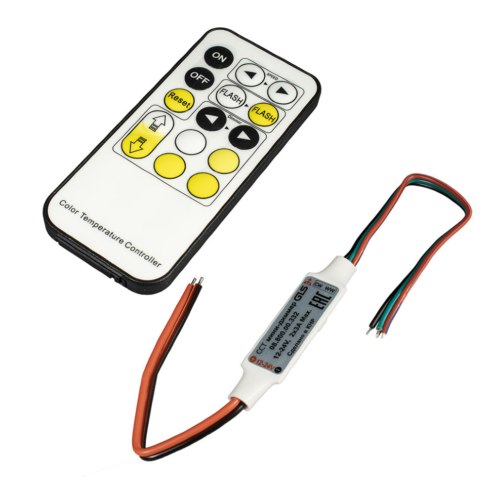 CCT мини-диммер, 12-24В, макс 2х3А, 72W/144W, c ПУ 15 кнопок